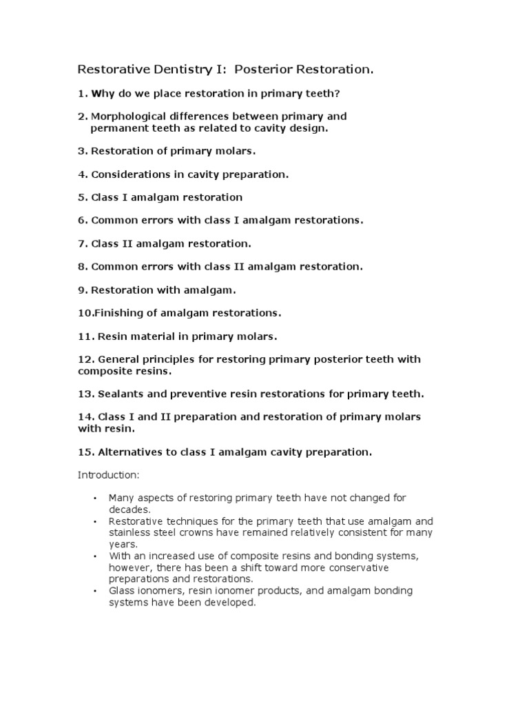 Restorative Dentistry I: Posterior Restoration | PDF | Human Tooth ...
