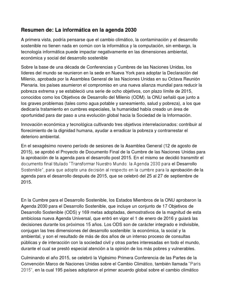 Resumen de Agenda 2030 | PDF | Residuos | Desarrollo sostenible