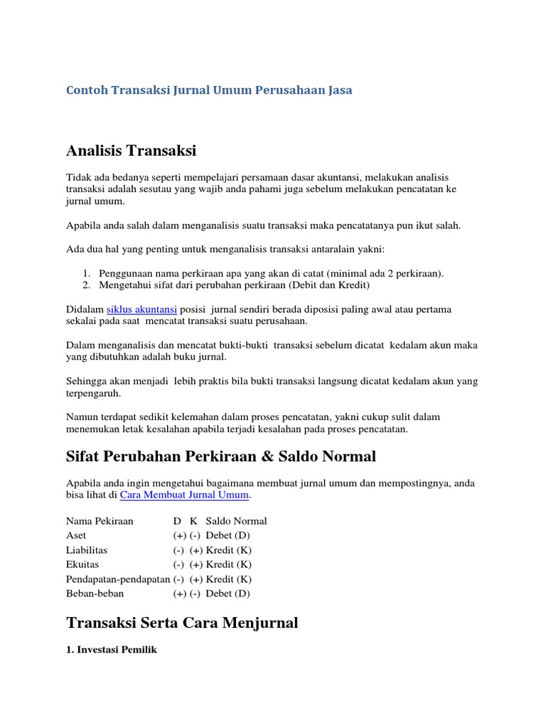 Contoh Transaksi Jurnal Umum Perusahaan Jasa Docx