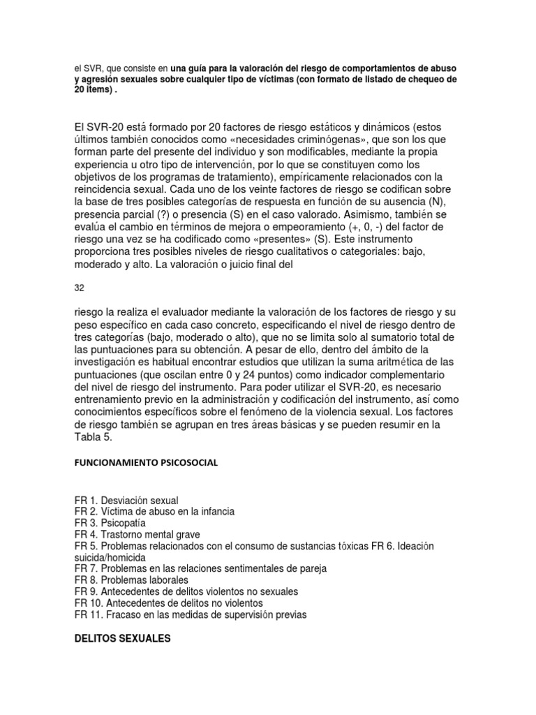 Guía SVR-20 para Valoración de Riesgo Sexual | PDF | Ciencias del ...