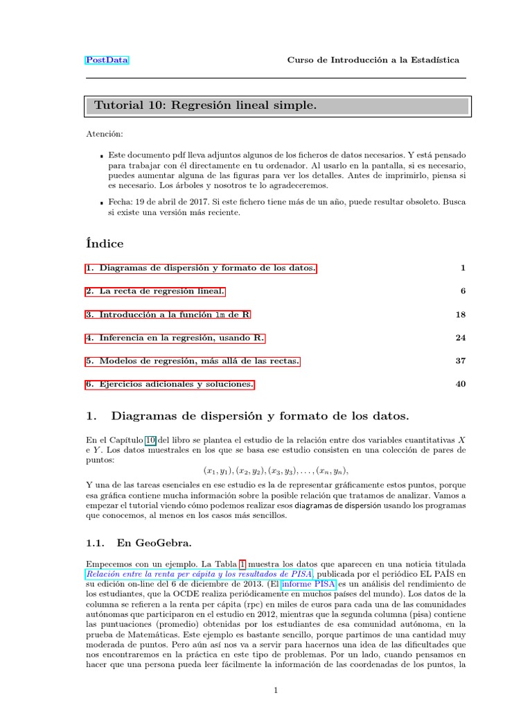 Regresion Lineal Simple Con R Studio | PDF | Regresión lineal | Análisis de  regresión