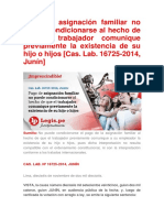 Pago de Asignación Familiar No Puede Condicionarse Al Hecho de Que El Trabajador Comunique Previamente La Existencia de Su Hijo o Hijos - Cas. Lab. 16725-2014, Junín