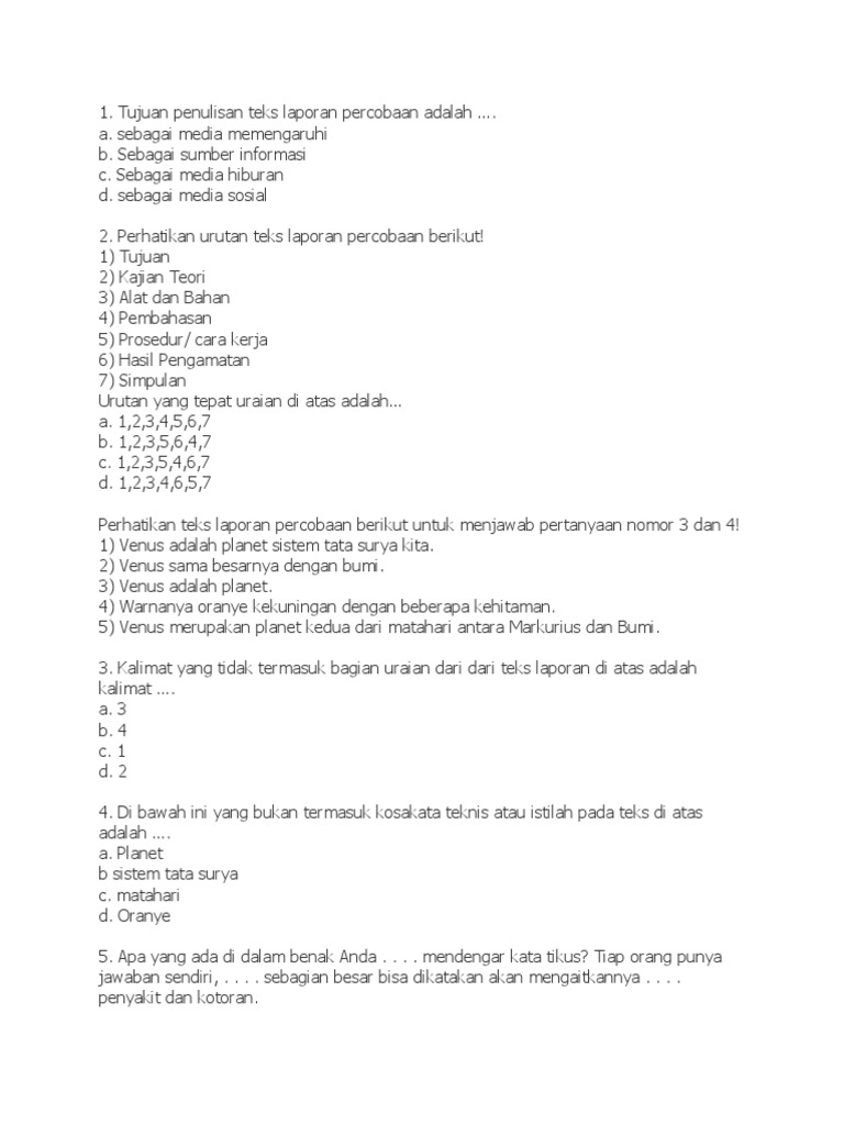 Soal Uh1 Laporan Bahasa Indonesia 2019 Pdf