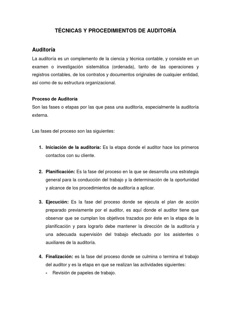Técnicas y Procedimientos de Auditoría | PDF | Auditoría | Contralor
