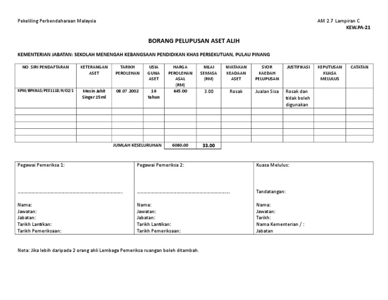 Kew Pa 21 Pelupusan Aset Pdf