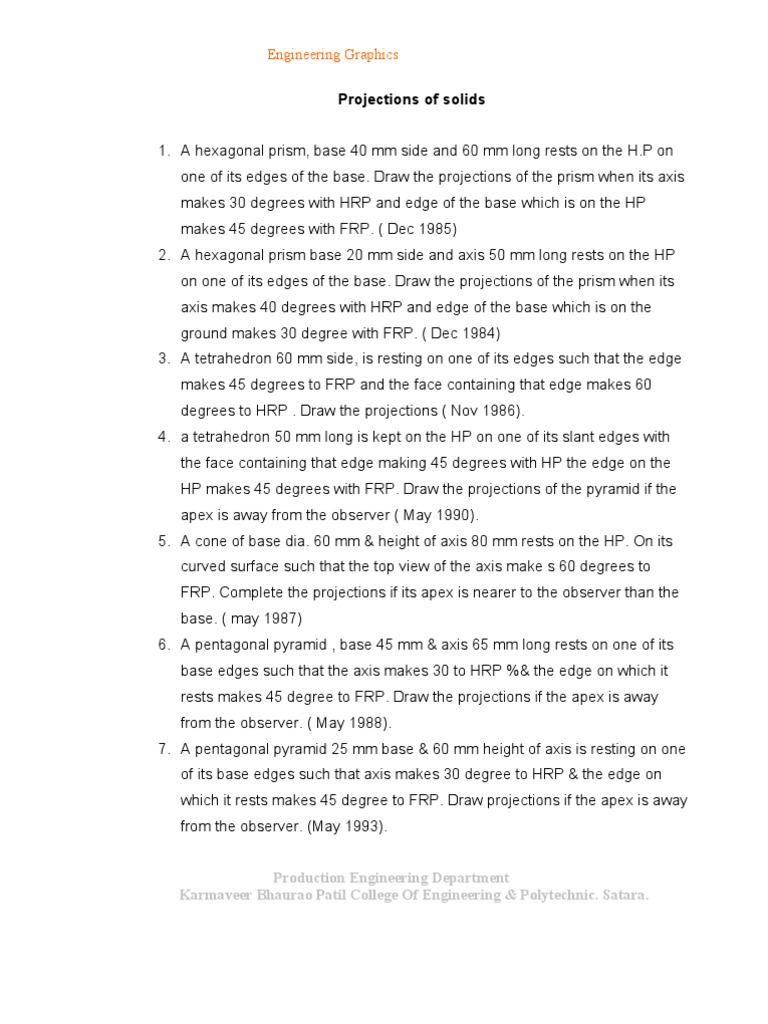 Projections of Solids in Engineering Graphics | PDF | Polytopes ...