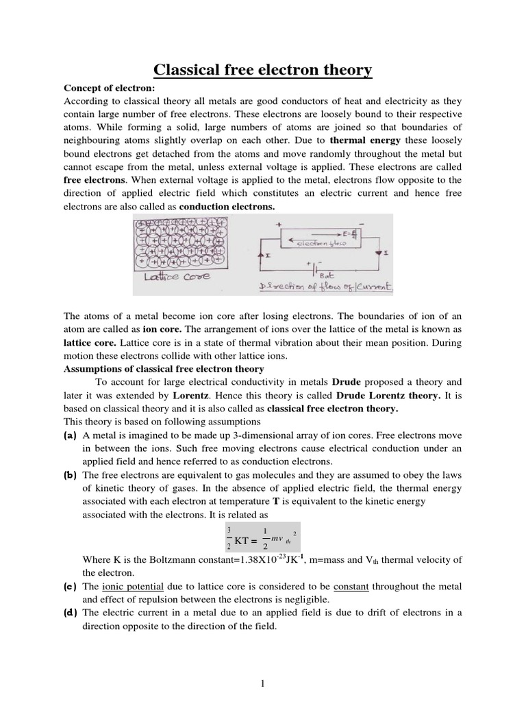 Classical Free Electron Theory Explained | PDF | Electrical Resistivity ...