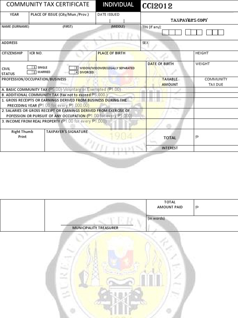Community Tax Certificate Sample | PDF