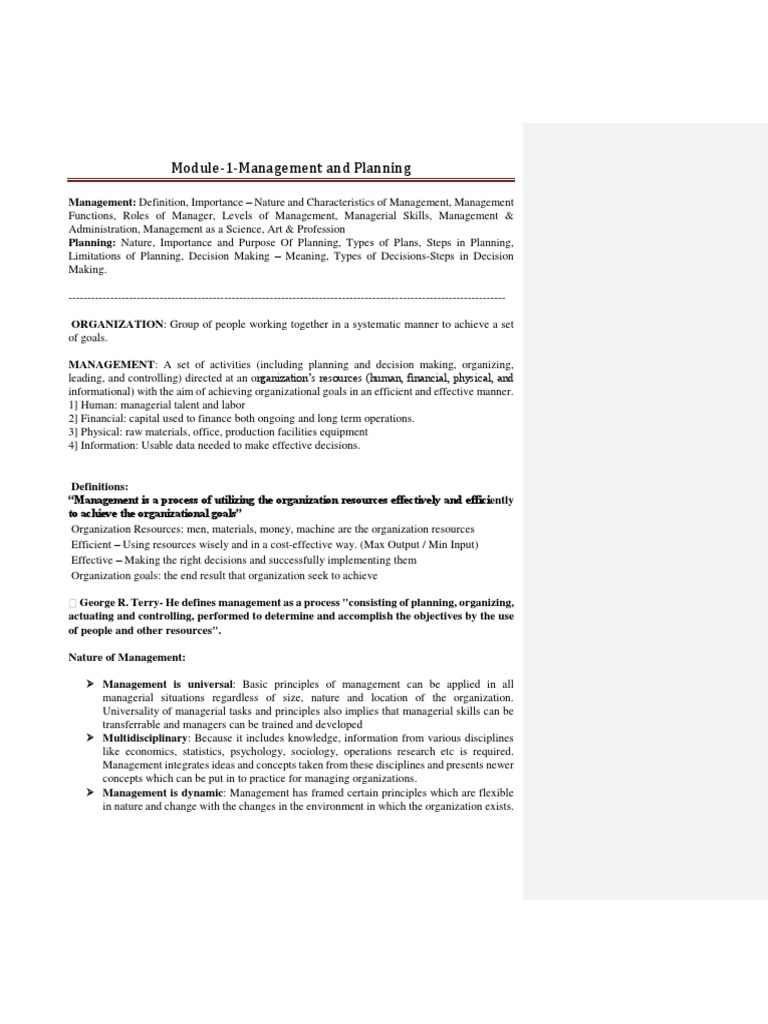 Module 1 Management and Planning | PDF | Decision Making | Science