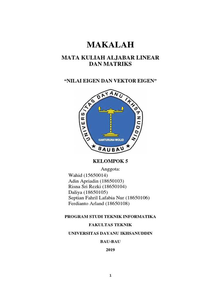Nilai Eigen dan Vektor Eigen dalam Aljabar | PDF | Metode & Bahan Ajar ...