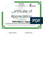 Certificate of Appreciation: Natividad V. Cayas