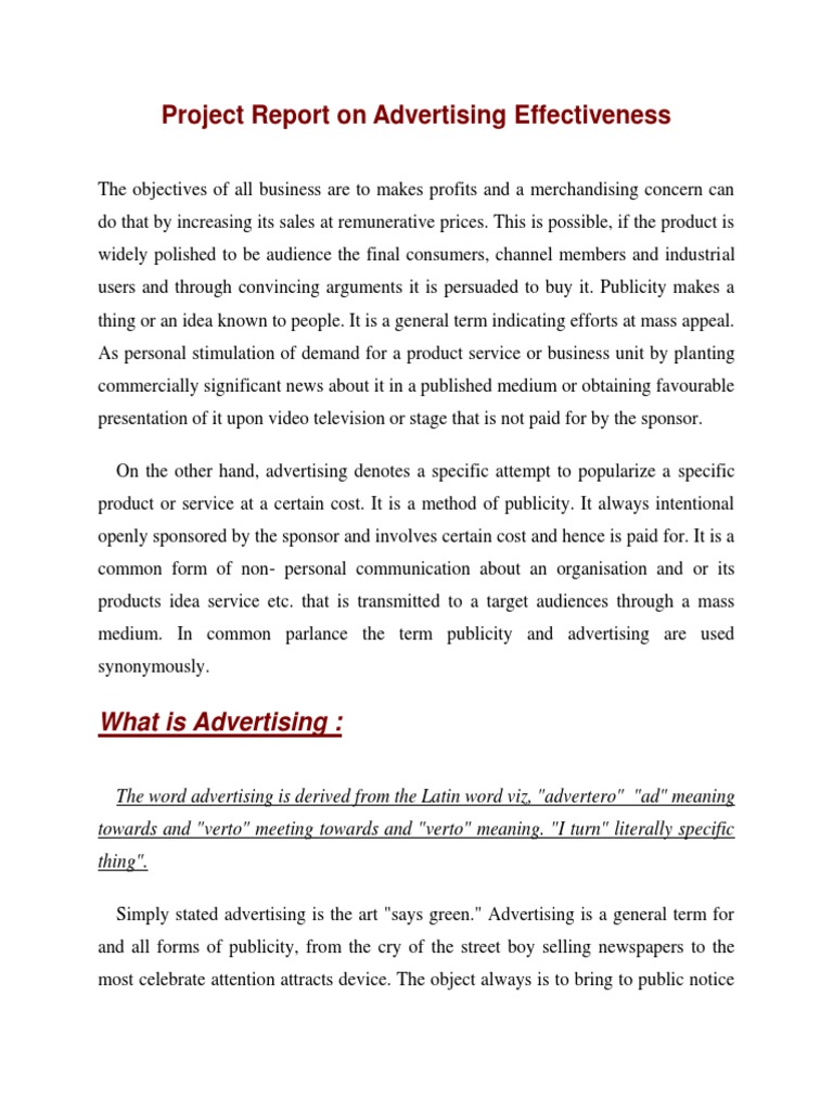 Project Report On Advertising Effectiveness | PDF | Advertising | Sales