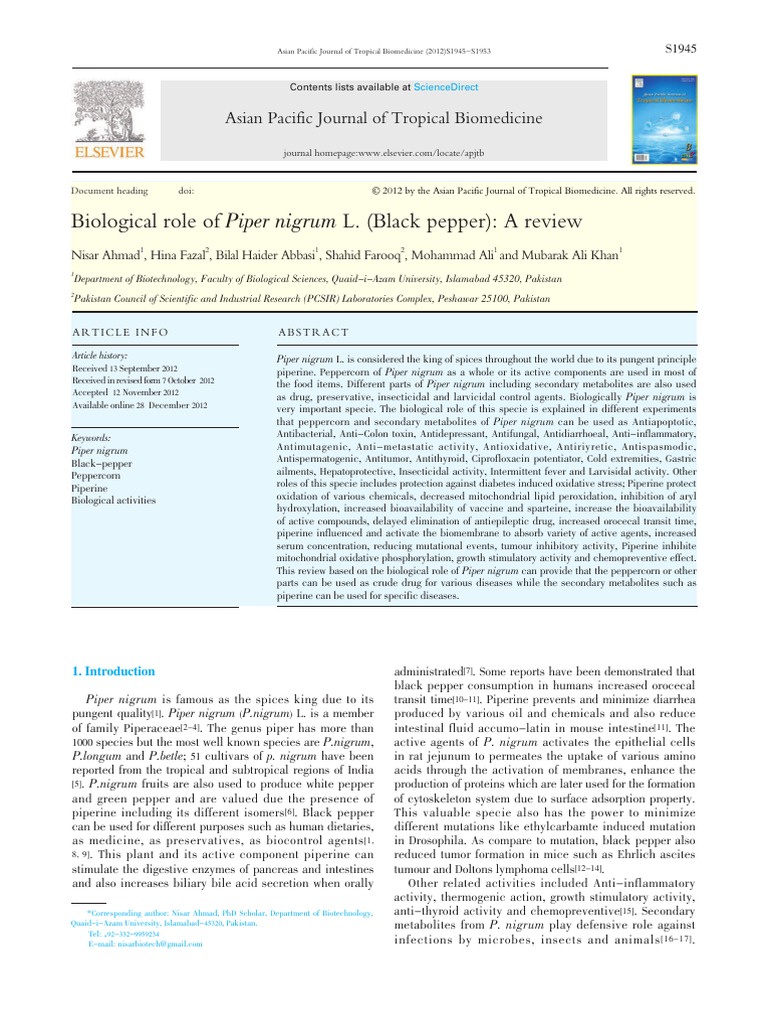 Biological Role of Piper Nigrum PDF | PDF | Antioxidant | Reactive ...