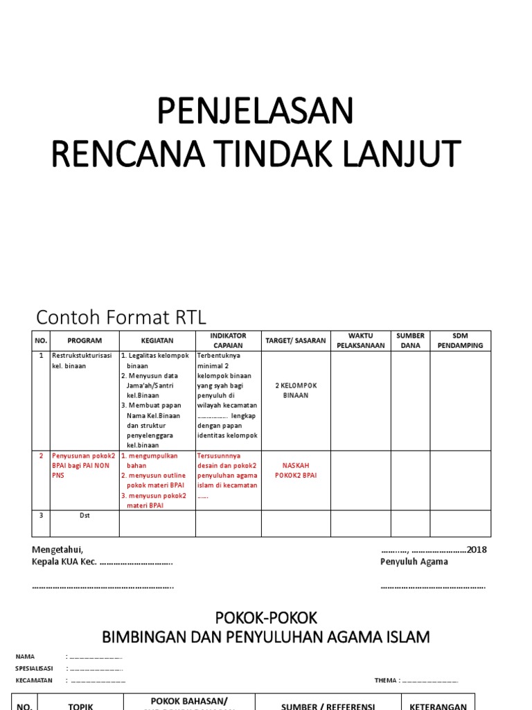 Contoh Rencana Tindak Lanjut RTL | PDF