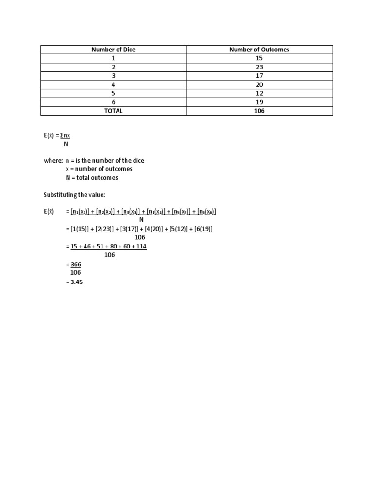 Dice Outcomes and Expected Value Calculation | PDF