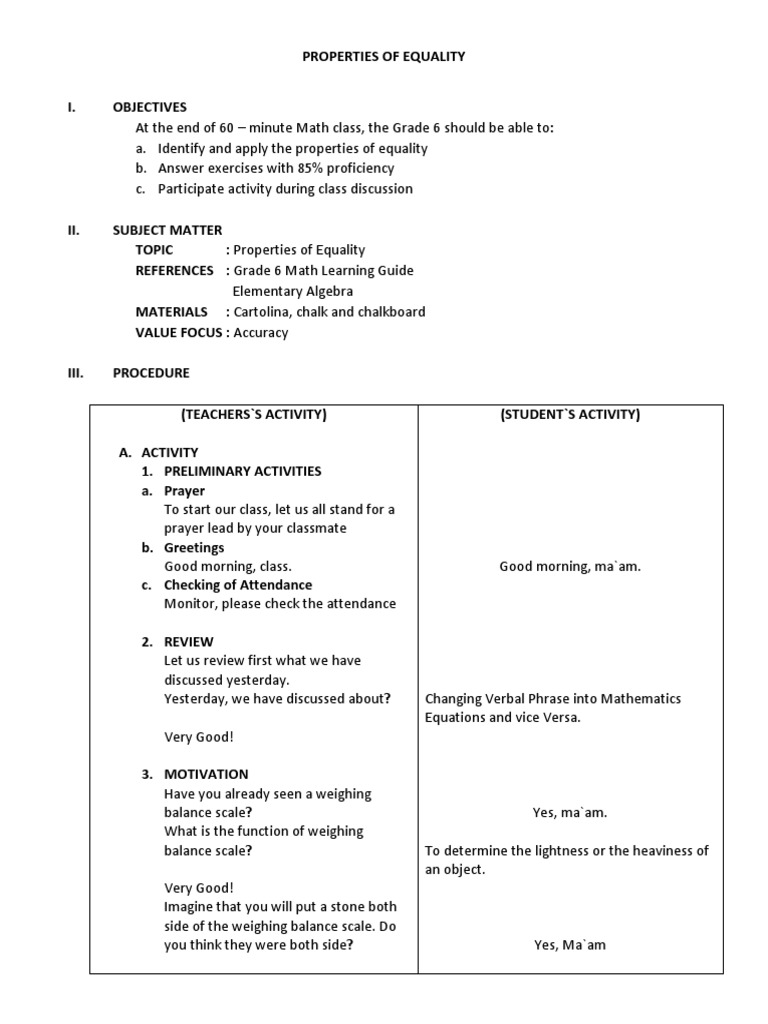Properties of Equality LP | PDF | Multiplication | Teaching Mathematics