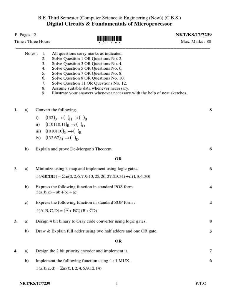 Digital Circuits & Microprocessor Exam Guide | PDF | Logic Gate ...