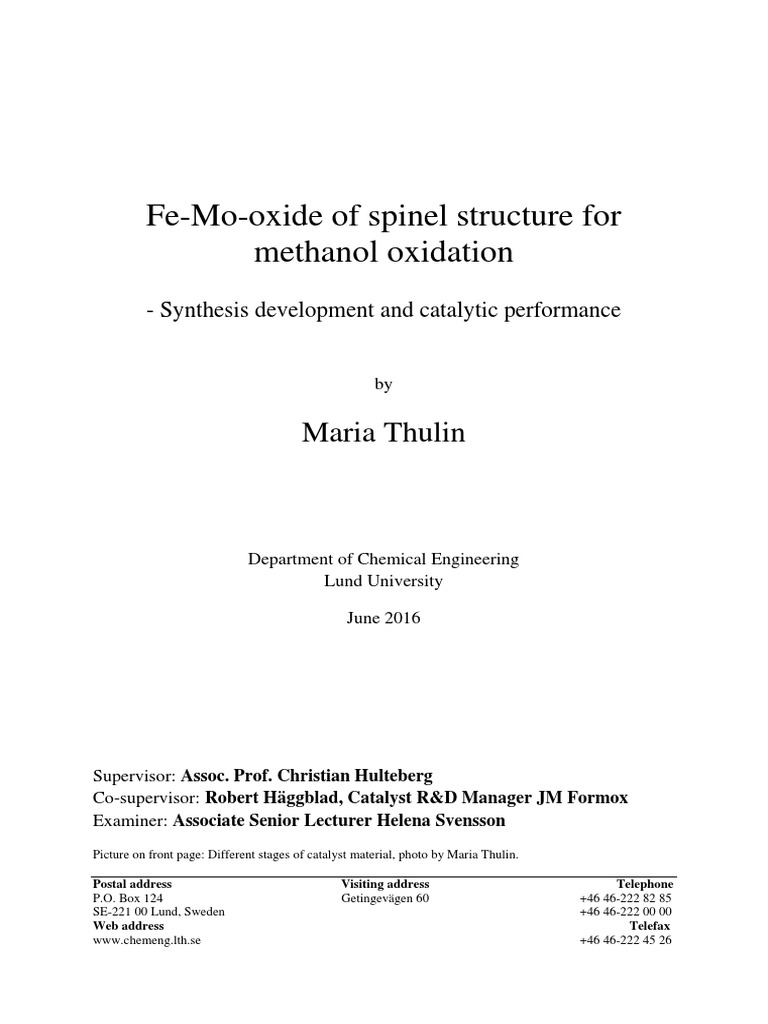 Fe-Mo-Oxide Catalyst for Methanol Oxidation | PDF | Catalysis ...