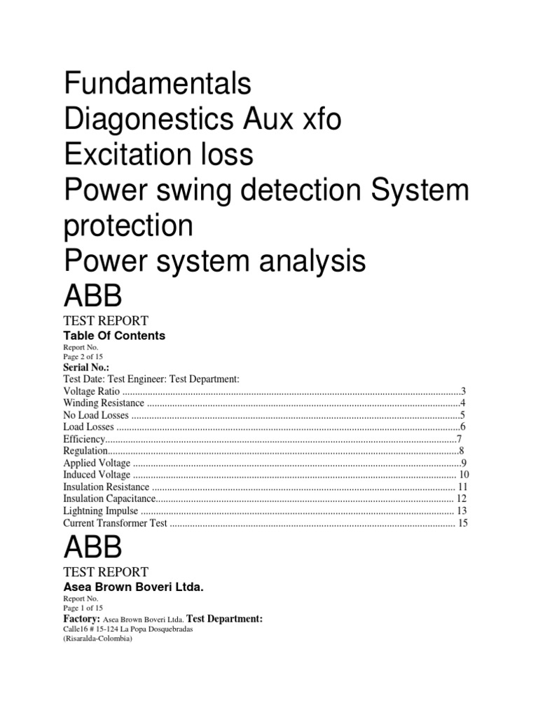 Fundamentals Diagonestics Aux Xfo Excitation Loss Power Swing Detection