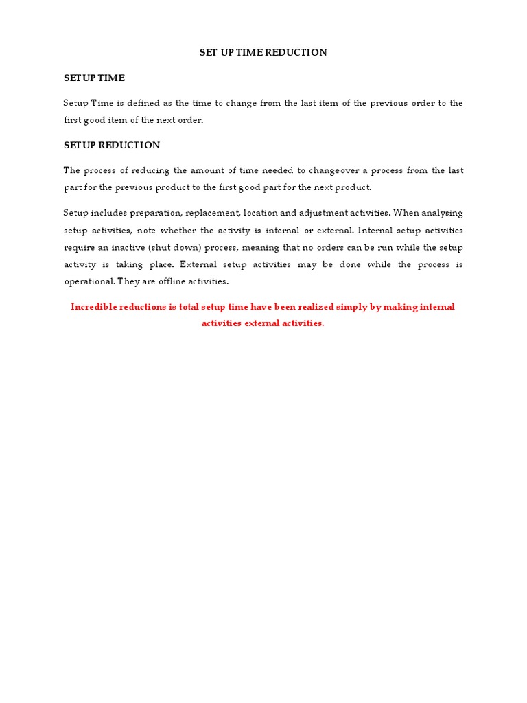 Setup Time Reduction Strategies | PDF | Technology & Engineering