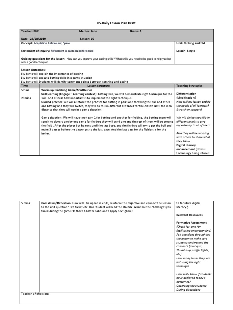 05.daily Lesson Plan Draft: Adaptation, Refinement, Space Refinement ...