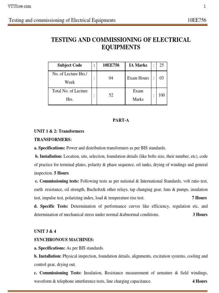 Electrical Equipment Testing & Commissioning | PDF | Transformer ...