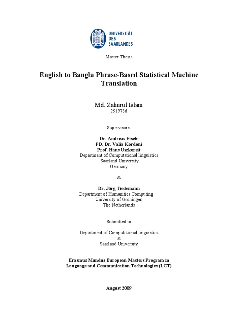 English To Bangla Phrase-Based Statistical Machine Translation | PDF