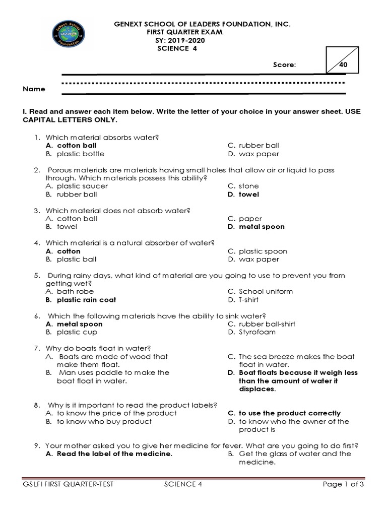 Science 4 First Quarter Exam Guide | PDF | Waste | Matter