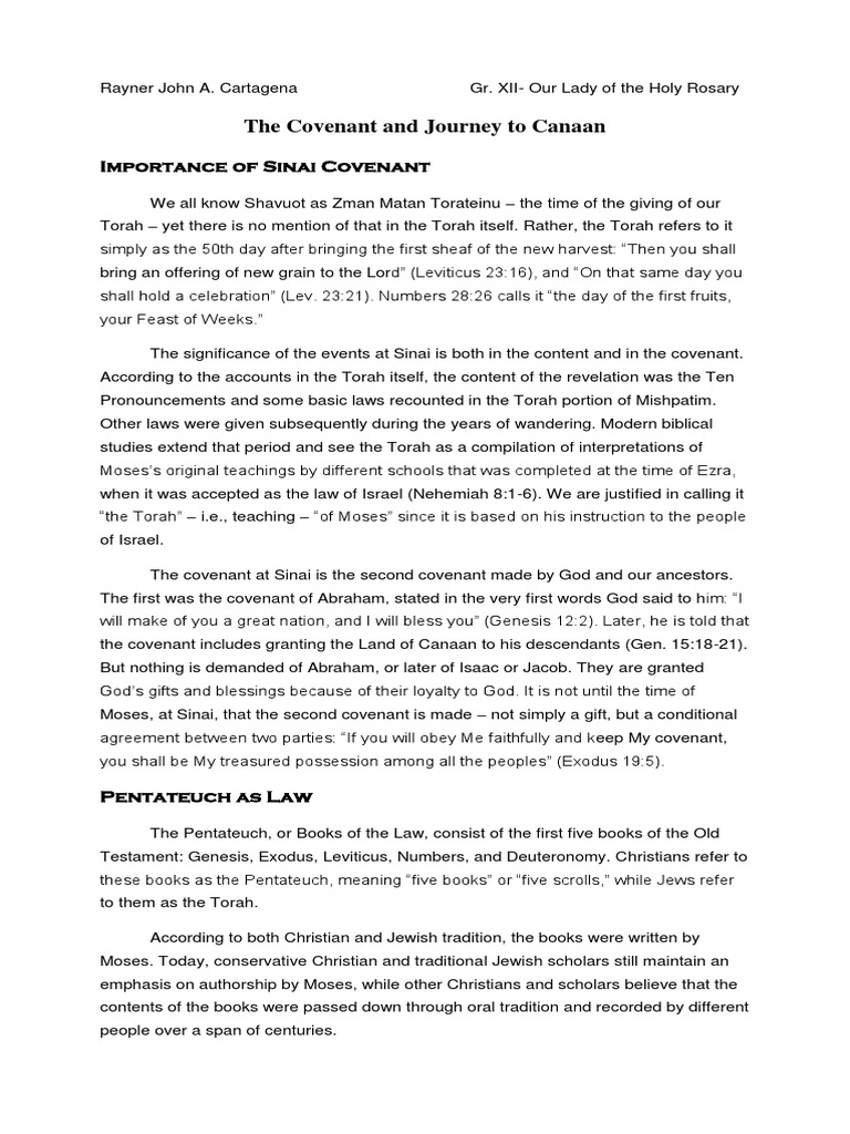 The Covenant and Journey To Canaan Importance of Sinai Covenant PDF