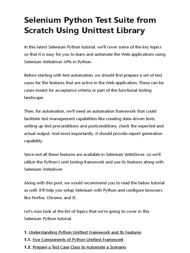 Selenium Python Test Suite From Scratch Using Unittest Library | PDF ...