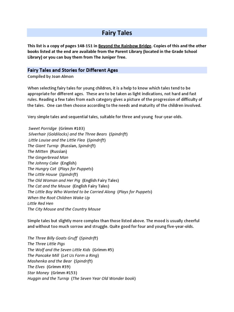A Guide to Selecting Appropriate Fairy Tales for Different Age Groups ...