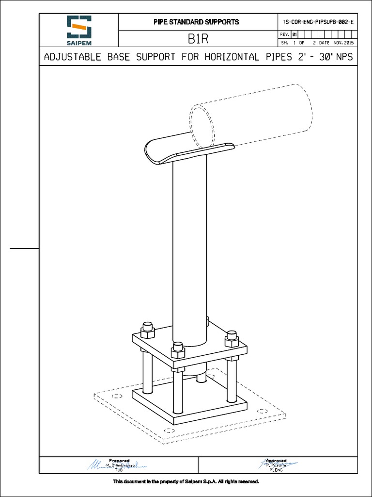 Adjustable Base Support For Horizontal Pipes 2" 30" NPS Pipe