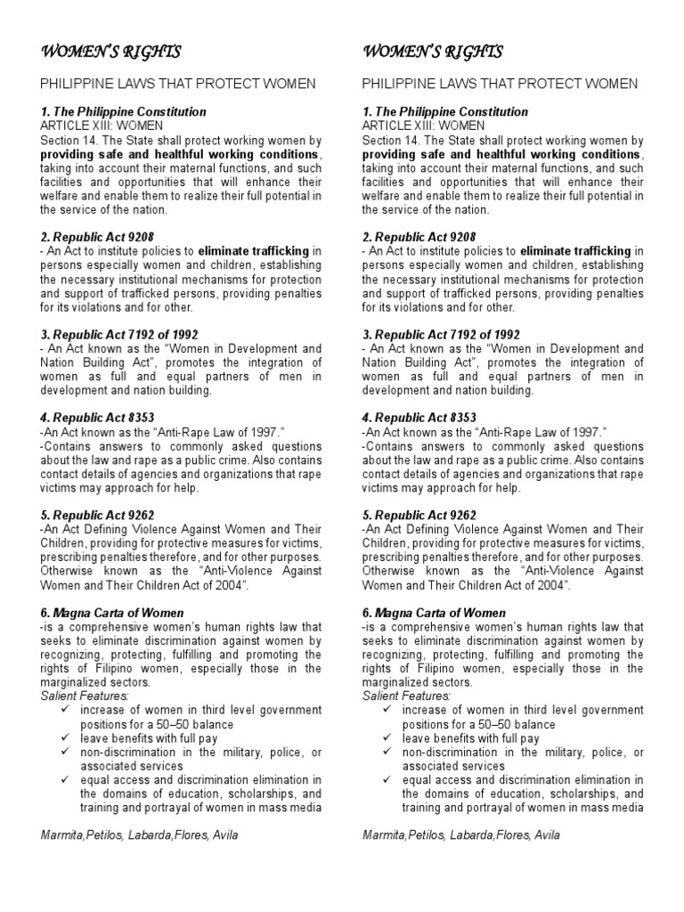 Women'S Rights Women'S Rights: Philippine Laws That Protect Women ...