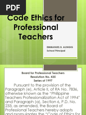 Code Of Ethics For Professional Teachers Ppt U S State Profession