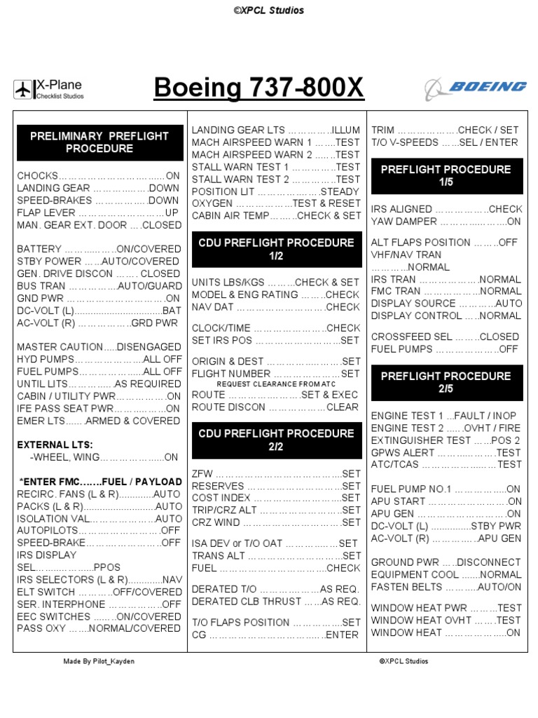 Boeing 737 800 Zibo Checklist Pdf Air Traffic Control Aviation