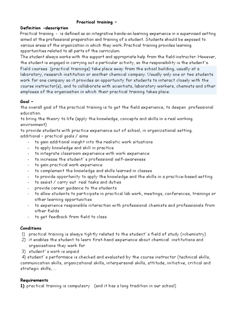 Practical Training Definition Description PDF Employment Learning