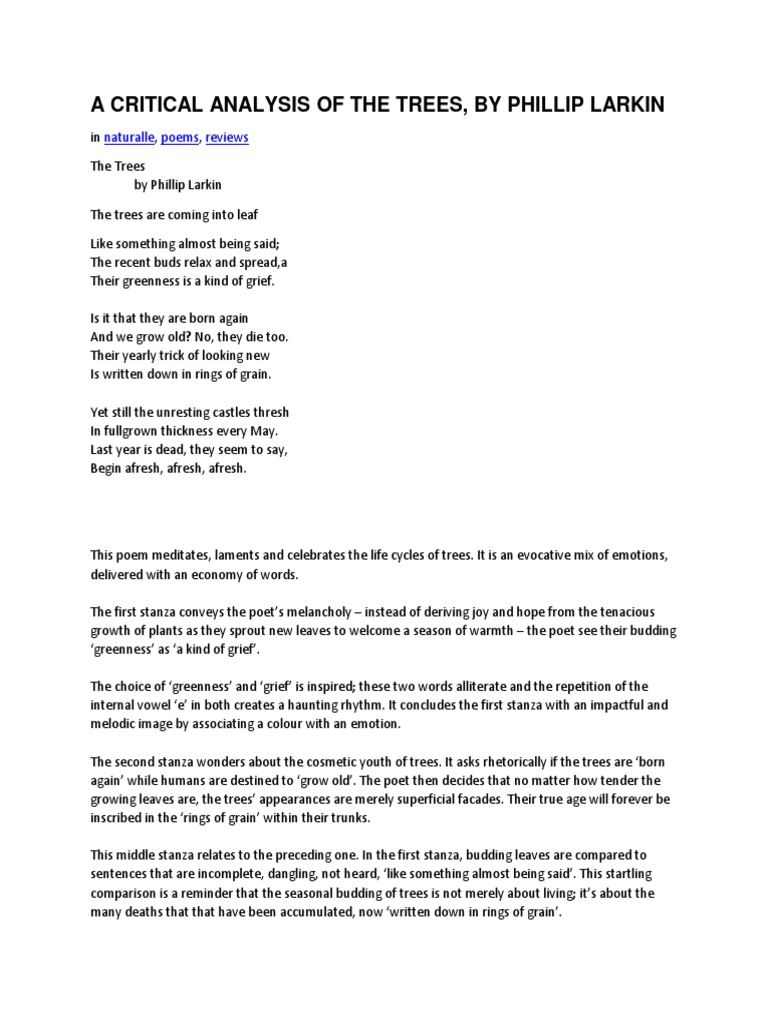 A Critical Analysis of The Trees, by Phillip Larkin: Naturalle Poems ...