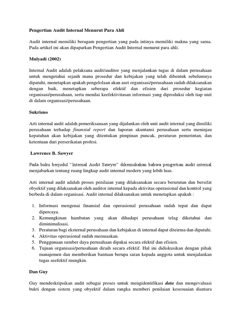 Pengertian Audit Internal Menurut Para Ahli Pdf
