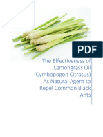 The Effectiveness of Lemongrass Oil (Cymbopogon Citrasus) As Natural Agent To Repel Common Black Ants