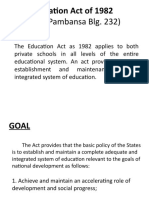 (Batas Pambansa Blg. 232) : Education Act of 1982
