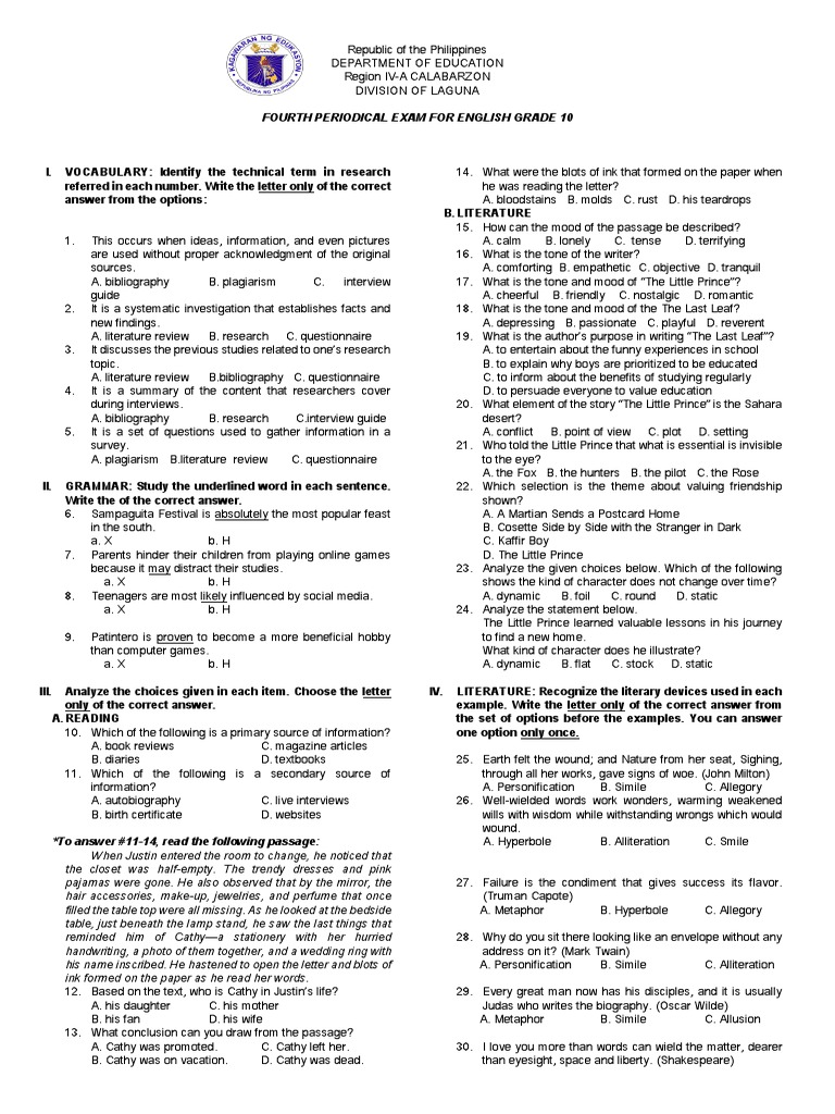 Grade 10 4th Periodical Test Edited Surveillance Privacy