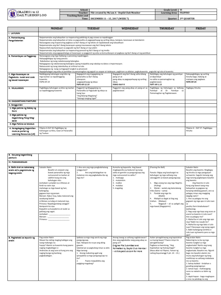 DLL Filipino 6 q3 w7 | PDF