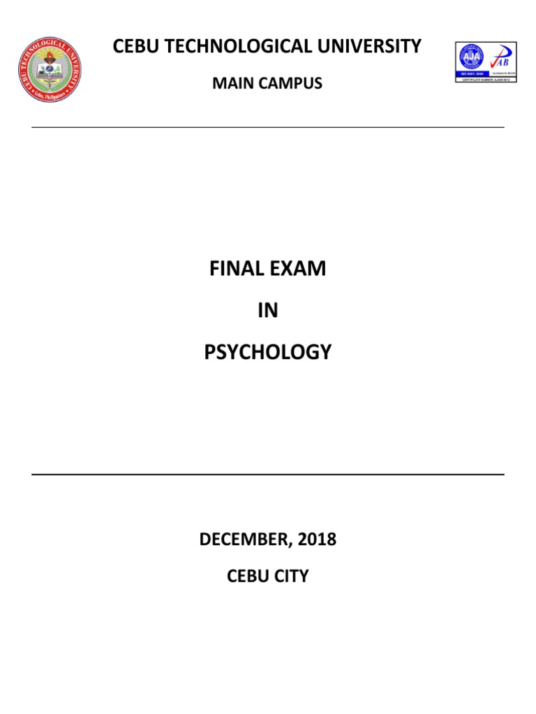 Cebu Technological University Final Exam IN Psychology PDF