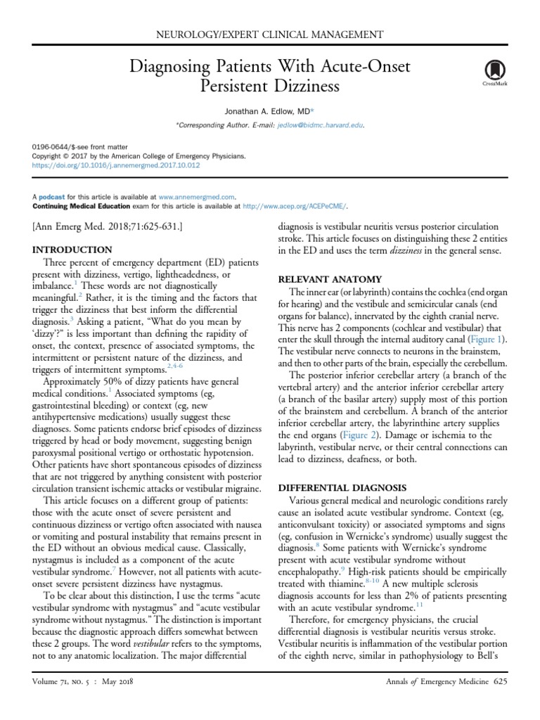 Diagnosing patients with acute onset persistent dizziness pdf