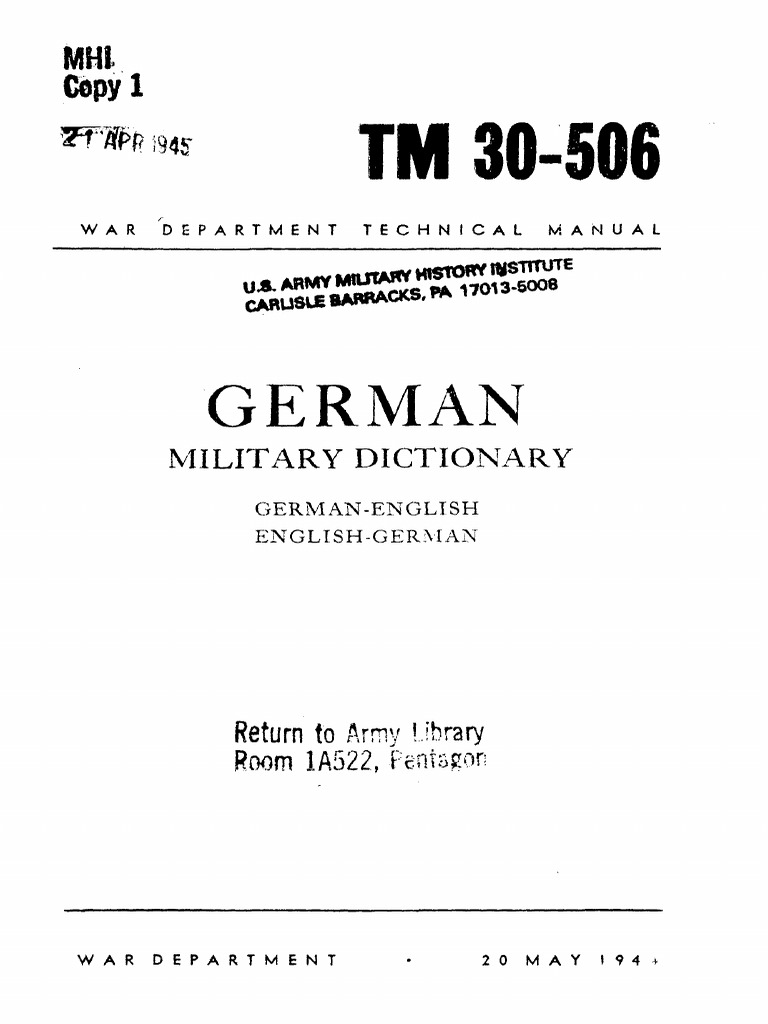 TM30-506 German-English Military Dictionary 1944, PDF, United States  Department Of War
