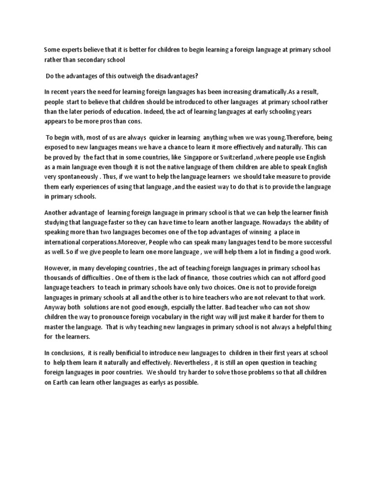 Benefits of Early Foreign Language Learning | PDF | Foreign Language ...