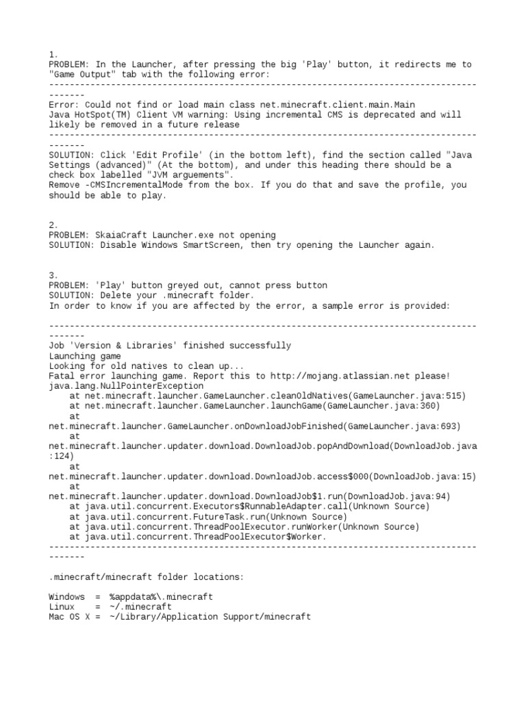 Troubleshooting SkaiaCraft Launcher Errors | PDF