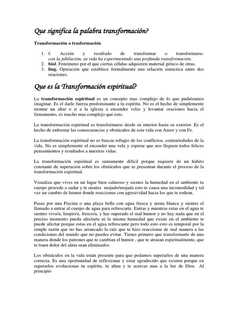 Significado de Transformación | PDF | Oración | espíritu Santo