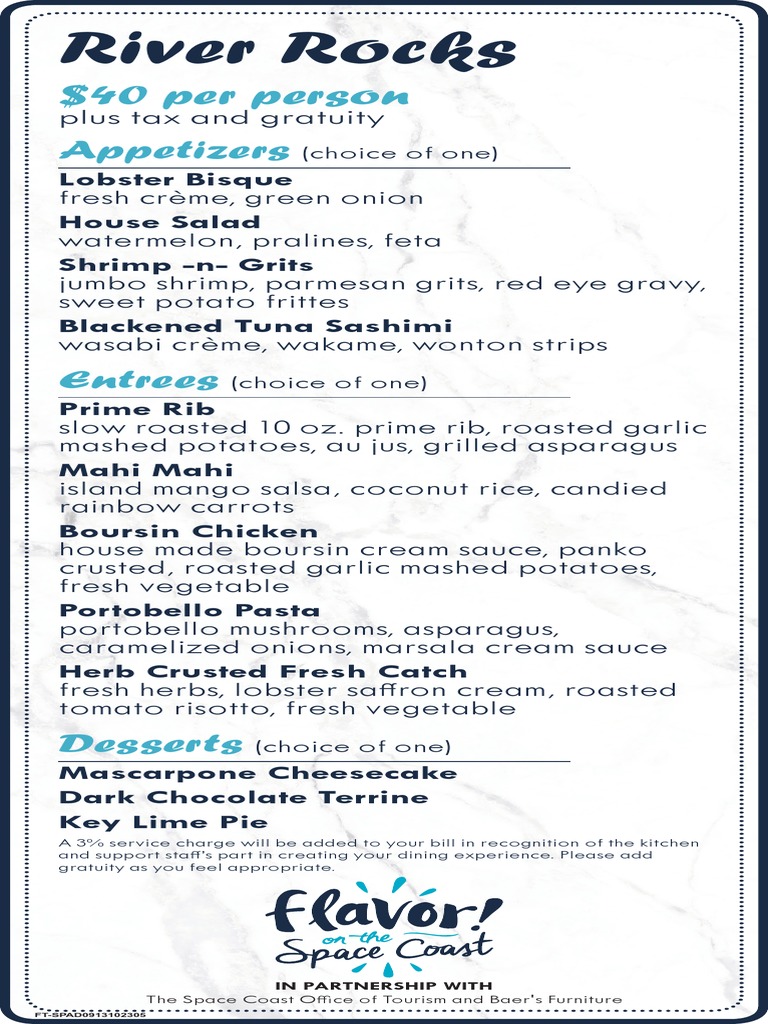 River Rocks Menu
