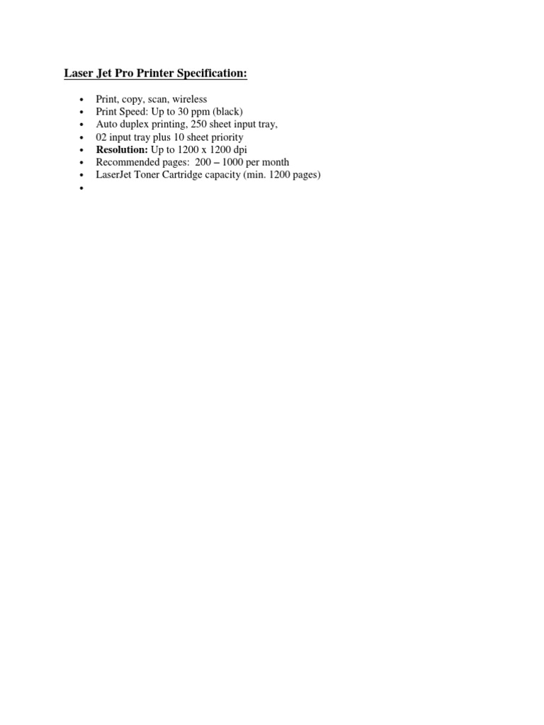 Laser Jet Pro Printer Specs & Features | PDF | Computers